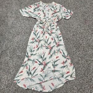 Liberty Love‎ Floral Print Maxi beach cover up High Low Hem Short Sleeve White M